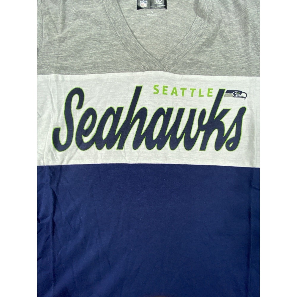 NWT NFL Team Apparel Women Shirt S Spellout SEATTLE SEAHAWKS Striped Official